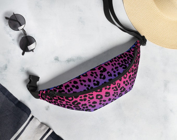 FESTIVAL FANNY PACK Pink and Purple Cheetah Print Fanny Pack Waist Bag Animal Print Hip Bag Beach Bum Bag Beachwear Tote Side Purse Bag