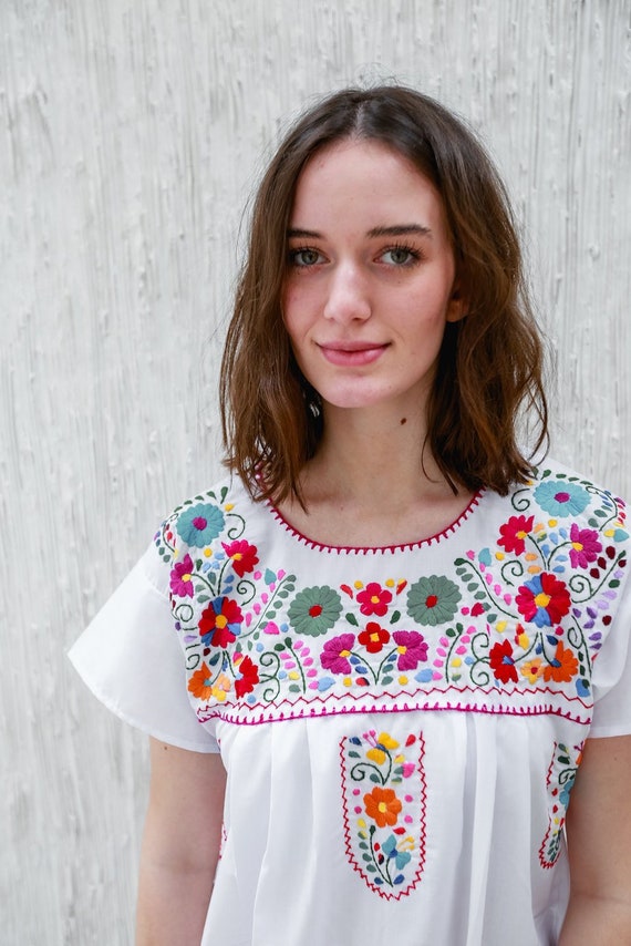 Handmade Mexican Embroidered White Dress From Mexico Spanish