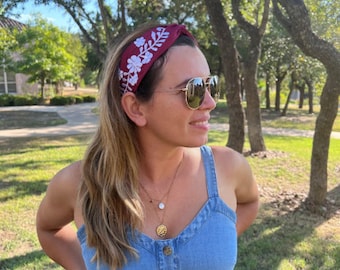 Embroidered Headband with Elastic Band:  Maroon