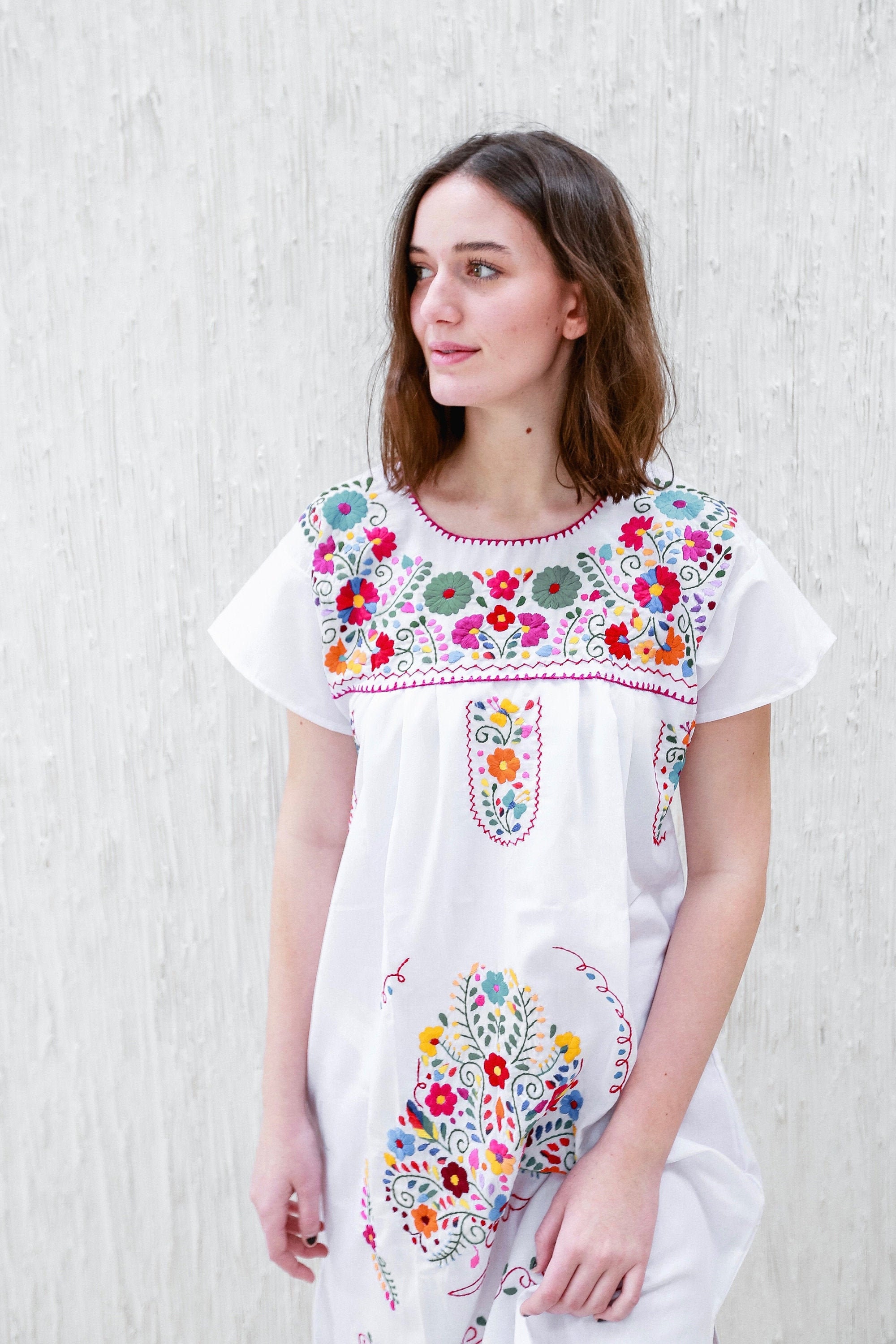 Handmade Mexican Embroidered White Dress From Mexico Spanish - Etsy