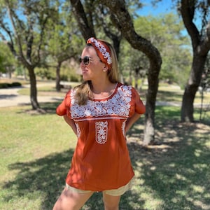 Blouse / Burnt Orange  – Embroidery: White (True Burnt Orange Color)