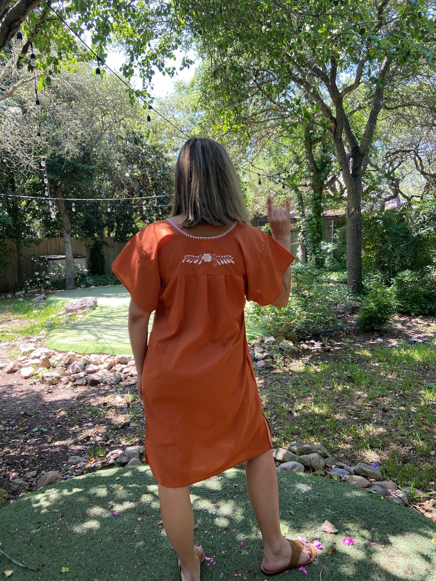 burnt orange mexican dress Mexican Embroidered Dress - Burnt Orange (embroidery: White) - From Mexico Spanish Traditional Cultural Folk Outfit Costume