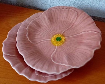 Flower ceramic plate, Bordallo Pinheiro, Light pink, Made in Portugal, Ceramics, Pottery, Collectable