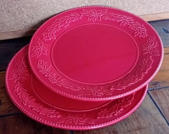 Bordallo Pinheiro-kerstbord, rood, Made in Portugal, keramiek, aardewerk, verzamelobject, Made in Portugal