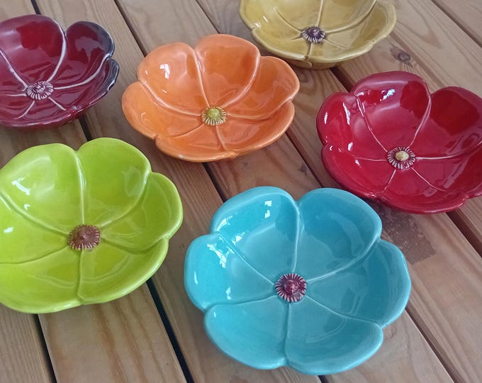 Poppy Bowl, Flower, Hand made, Hand painted, Ceramics, Portuguese Pottery, Portugal