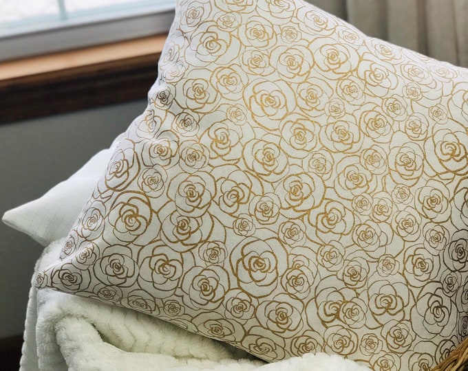 Gold Rose Pillow Cover 18x18in. Rose Home Decor, Elegant Pillow Cover