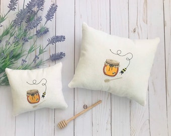 Bee Pillow & Insert, Bee Home Decor, Honey Pot Bee Pillow, BumbleBee Home Decor, Tier Shelf Pillow, Embroidery Garden Decor