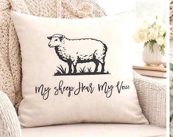 Funda de almohada de oveja / Decoración de las Escrituras Cristianas, Regalo de Fe, Regalo Religioso de Cordero