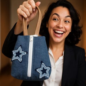 Denim Clutch Purse, Recycled Jeans Wristlet Purse, Fabric Phone Clutch, Small Wrist Bag, Makeup pouch purse Denim Clutch Wristlet & Zipper.