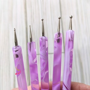 Set of 5 Mandala Dotting Tool Pen Stylus Purple Assorted Dot Sizes Marble Boho Decor Art Nail Art