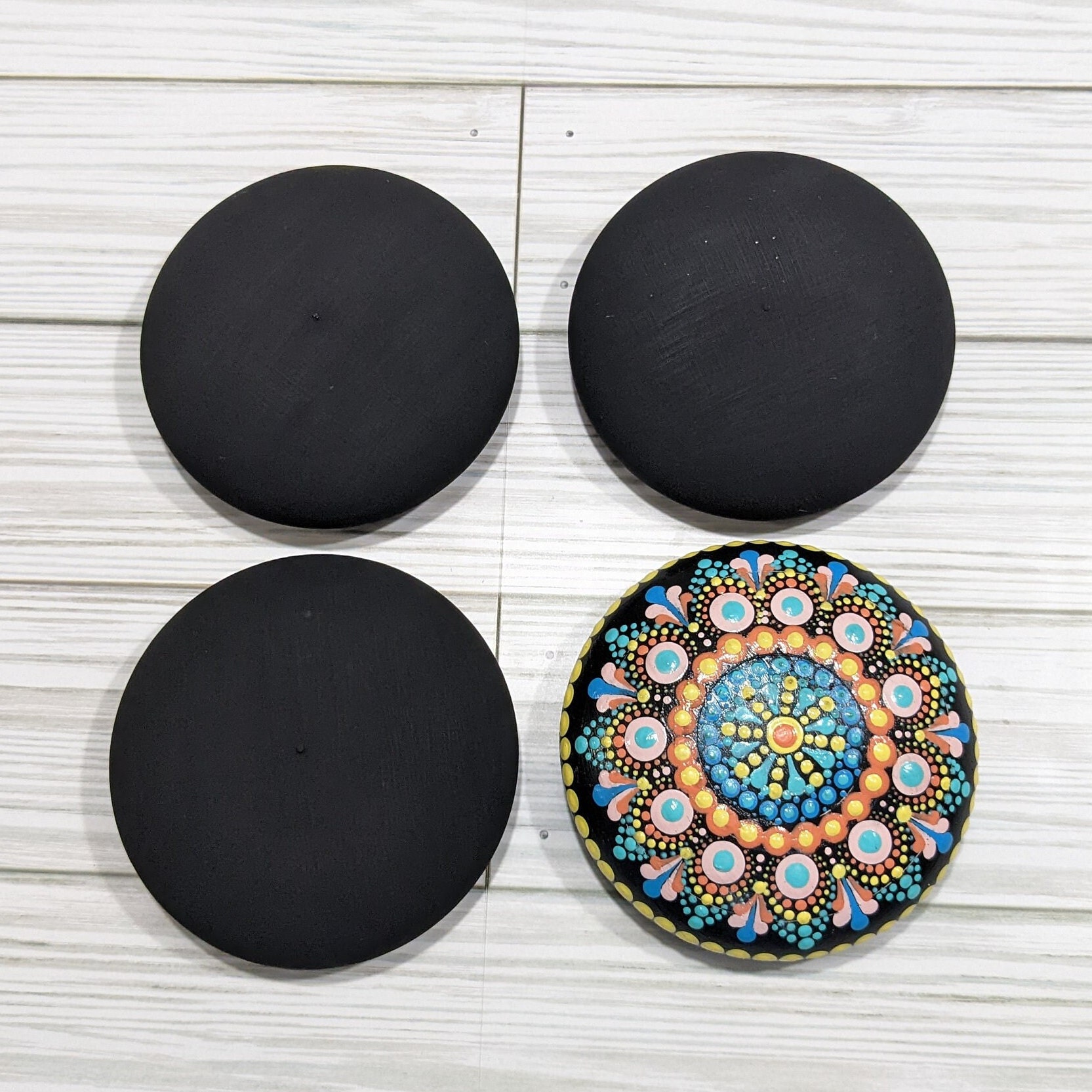 Set of 3 Extra Large 4 Blank Black Rocks for Painting Round Hand-Cast Blank  Stones Decor Gift Idea Mandala Dot-Painting Boho Art