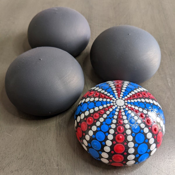 Set of 3 Blank Dome Stones for Painting Large Black Hand-Cast Rocks Mandala Urchin Decor Art