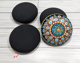 Set of 3 Extra Large 4" Blank Black Rocks for Painting Round Hand-Cast Blank Stones Decor Gift Idea Mandala Dot-Painting Boho Art