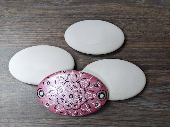 Set of 3 Extra Large 5" Oval Rocks for Painting Blank Unpainted Handmade Stones Dot Painting Boho Decor Dotting Tools Gift Office