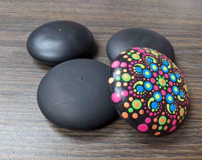 Featured listing image: Set of 3 Extra Large 4" Black Rocks for Painting Outdoor Summer Activity Round Blank Handmade Stones Smooth Garden Decor Dot Art