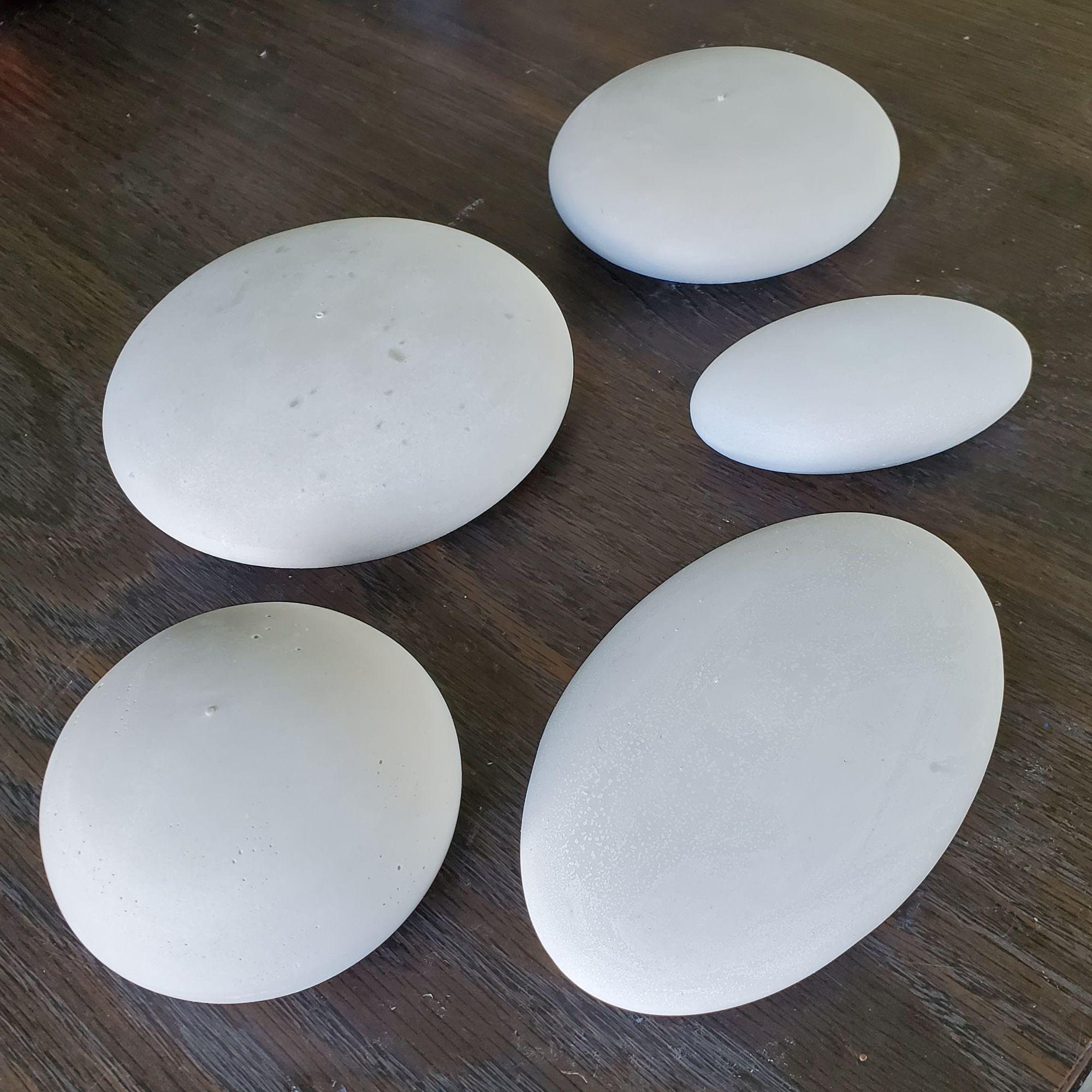 Variety Set of 5 Blank Stones for Painting Activity Unpainted Hand-Cast Rocks Assorted Sizes Dot-Painting Gift Idea