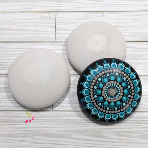 Set of 2 XLarge 4.5"x1.5" Blank Hand-Cast Round Stones for Painting Mandala Rock Art Cement & Plaster Ready to Paint Gift Idea Dot-Painting