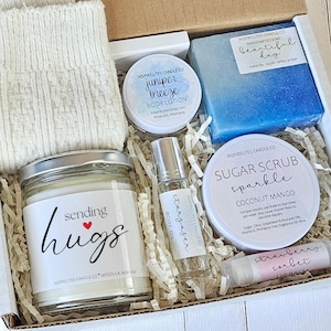 Sending Hugs Get Well Gift Box, Sympathy Condolences Gift For Her, Hug in a Box, Hug In A Jar, Thinking of You Gift, Miss You Care Package