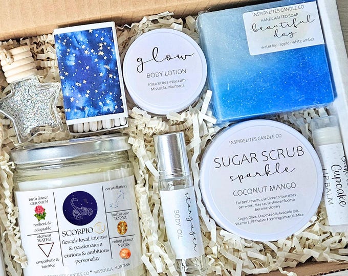 Scorpio Zodiac Astrology Lover Spa Birthday Gift Box: Astrology Candle Gifts, October November Birthday Months