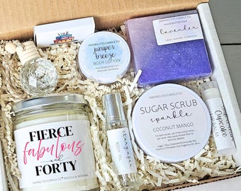 Fierce Fabulous and 40 Birthday Spa Gift Box, 40th Milestone Birthday Gift Turning Forty, 40 and Fabulous