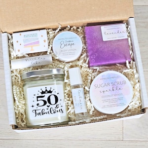 50th Birthday Gift for Women, Self Care Gift Box Turning Fifty, Best Gift For Her 50th Birthday, Candle Soap Gift for Her, Fifty & Fabulous