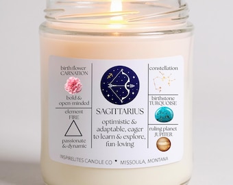 Sagittarius Zodiac Candle Gift Set: Birthday Gift for Astrology Lover, November December Birthday Months