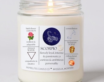 Scorpio Zodiac Candle: Birthday Gift for Astrology Lover, October November Birthday Months