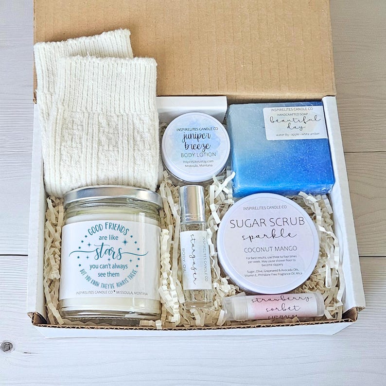 Good Friends Are Like Stars, Birthday Gift For Best Friend, Long Distance Spa Gift Box For Her, Thinking of You Gift Box, Best Gifts For Her LgBox-AddSocks