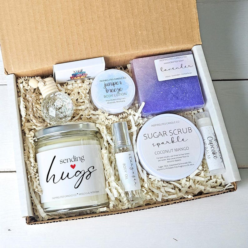 Sending Hugs Spa Gift Box, Thinking of You Self Care Package LgBox-AddDiffuser