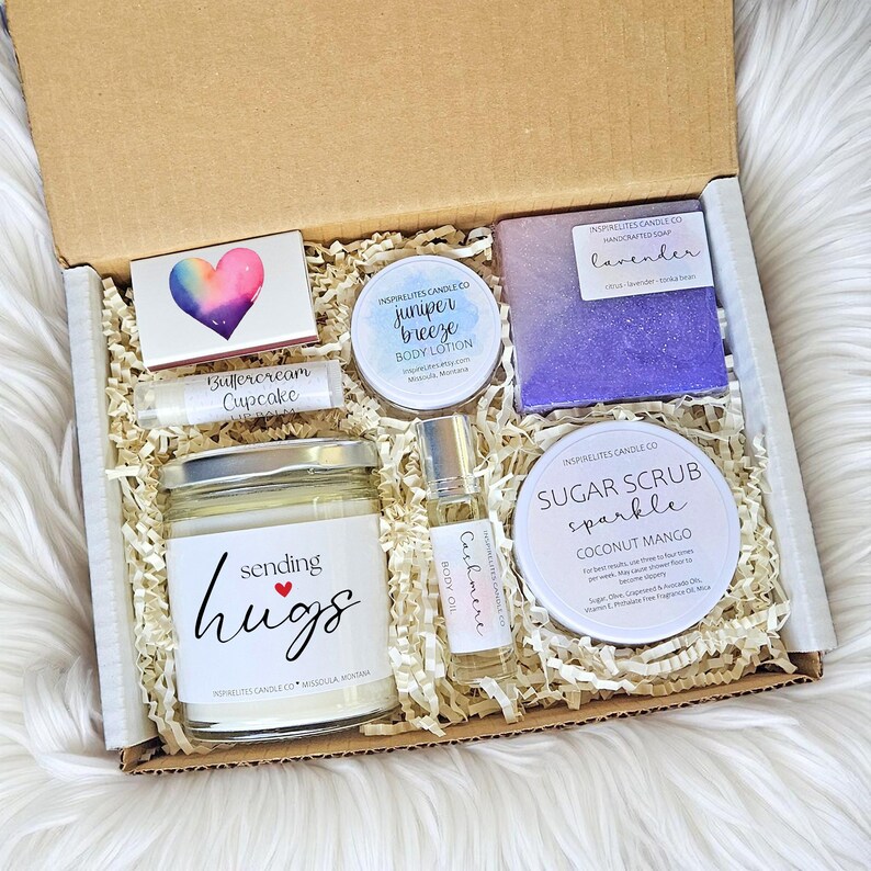 Sending Hugs Spa Gift Box, Thinking of You Self Care Package LgBox-NoAddOns