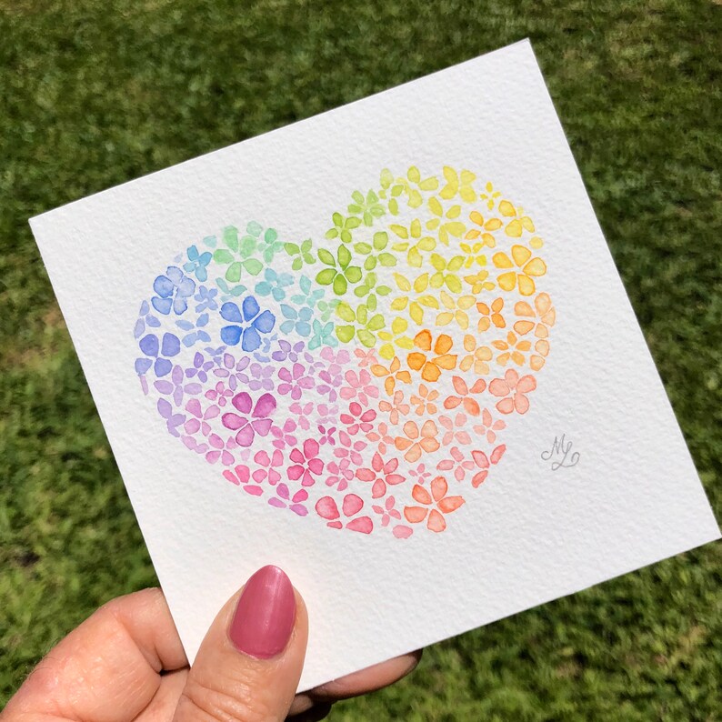 ORIGINAL Watercolor ~ Spread the Love Card with envelope ~ Not Print ~ 4.5 x 4.5\u201d Card