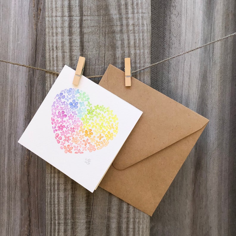 ORIGINAL Watercolor ~ Spread the Love Card with envelope ~ Not Print ~ 4.5 x 4.5\u201d Card