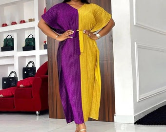 Purple and Gold Kaftan Free Dress with Belt