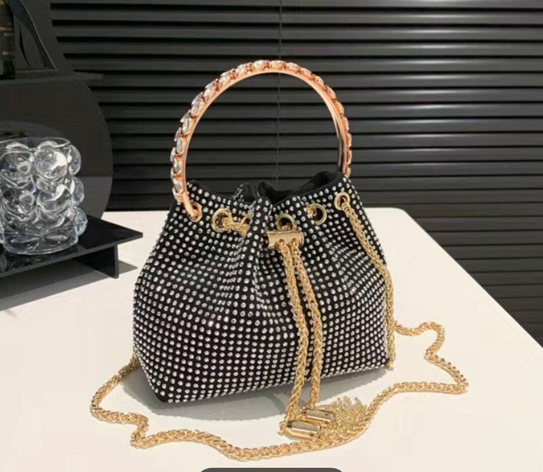 Rhinestone Bucket Bag Glittering Cross Body With a Ring Etsy