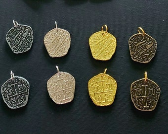 Set of Four Pirate Treasure Coin Pendants, Real Metal Spanish Escudo Style Charms