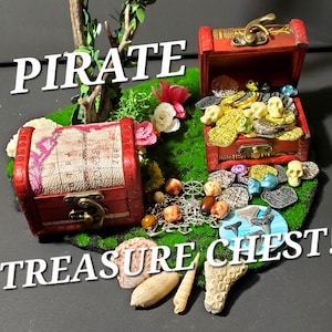 VOLLE PIRAAT-schatkist! Metalen piratenmunten! Charmes! Nautisch decor! Schelpen! Haaientand! Atocha Florida-aandenken! Oceaan! Feestje!