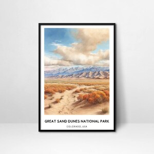 Great Sand Dunes National Park Art Printable, National Park Travel Poster Digital Download, US National Park Wall Print Home Decor Gift