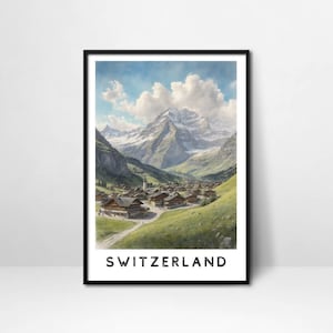 Switzerland Printable, Swiss Travel Poster Digital Download, Europe Wall Art, Wall Decor, Home Decor, Switzerland, House Warming Gift