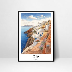 Greece Oia Santorini Art Printable, Oia Travel Poster Digital Download, Oia Wall Art, Wall Decor, Home Decor, Greece, House Warming Gift