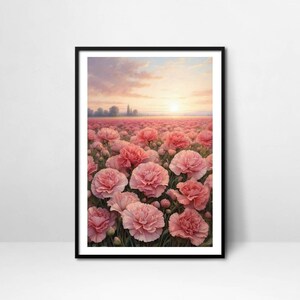 Floral Print, Carnation Flower Wall Art Printable, Floral Poster Digital Download Wall Decor, Pink Floral Home Decor, Soft Wall Art, Gift