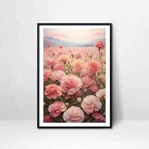 Floral Print, Carnation Flower Wall Art Printable, Floral Poster Digital Download Wall Decor, Pink Floral Home Decor, Soft Wall Art, Gift