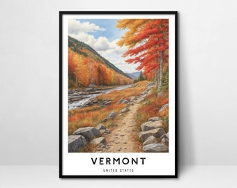 Arte del follaje de otoño imprimible, Descarga digital del cartel del follaje de otoño de Vermont, Arte de la pared del follaje de otoño, Decoración de la pared del follaje de otoño, Decoración del hogar, Regalo