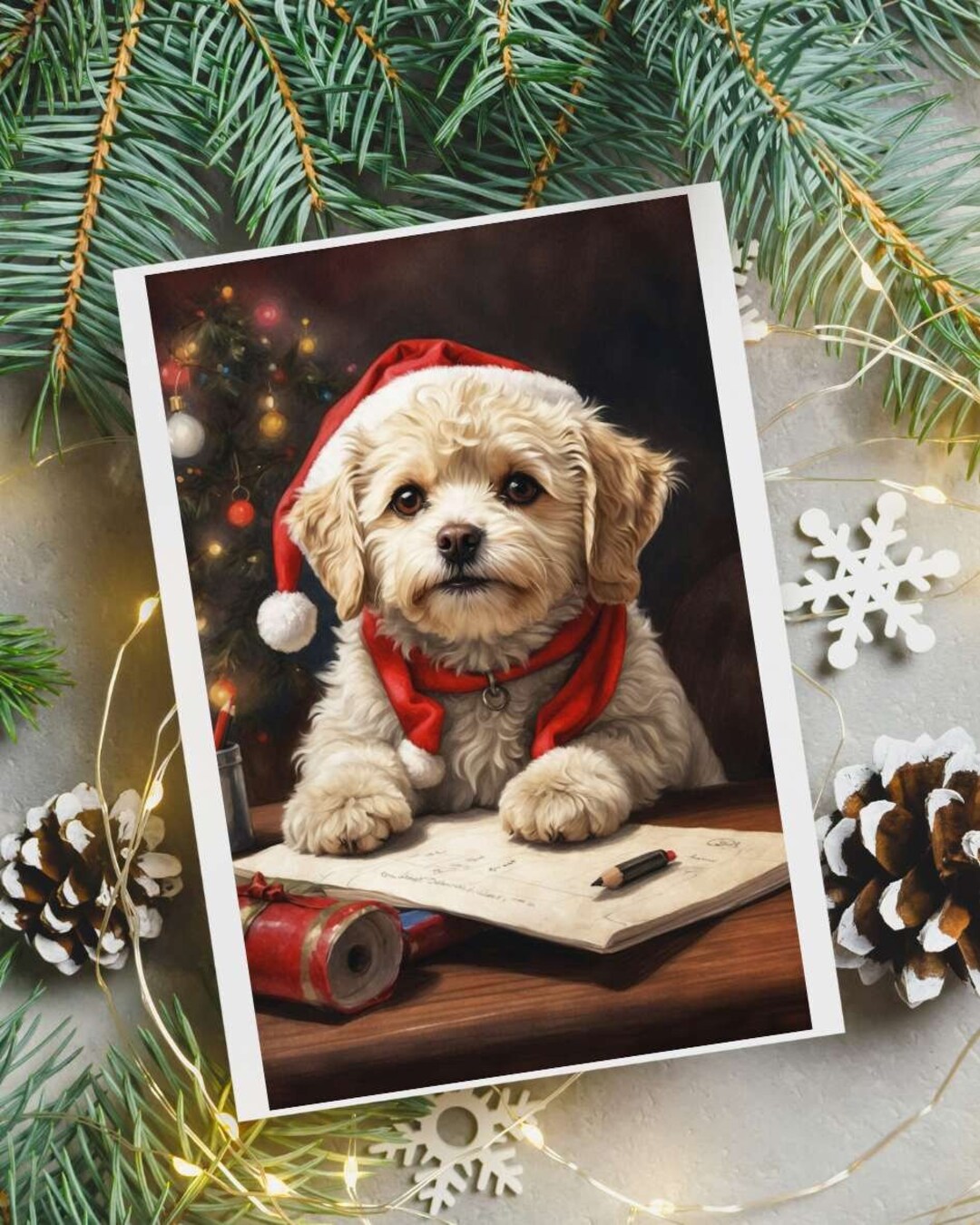 Christmas Maltipoo Christmas Card digital Download, Maltipoo Christmas, Dog Christmas Theme