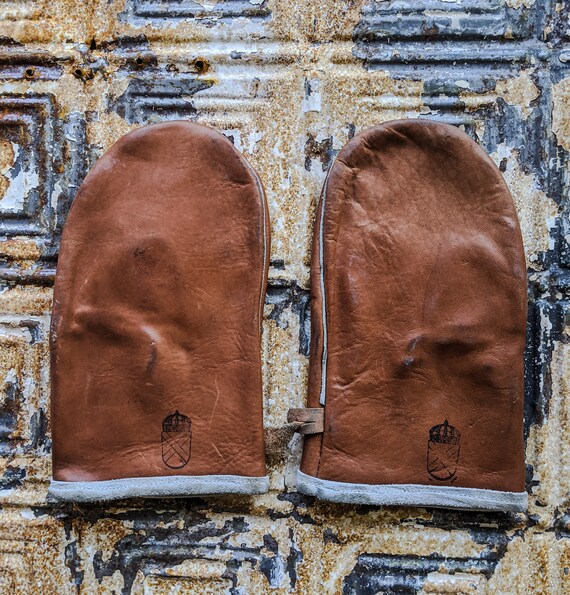 Leather Mittens, Vintage Leather Work Gloves