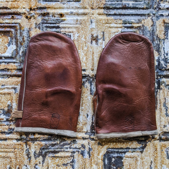 Leather Mittens, Vintage Leather Work Gloves