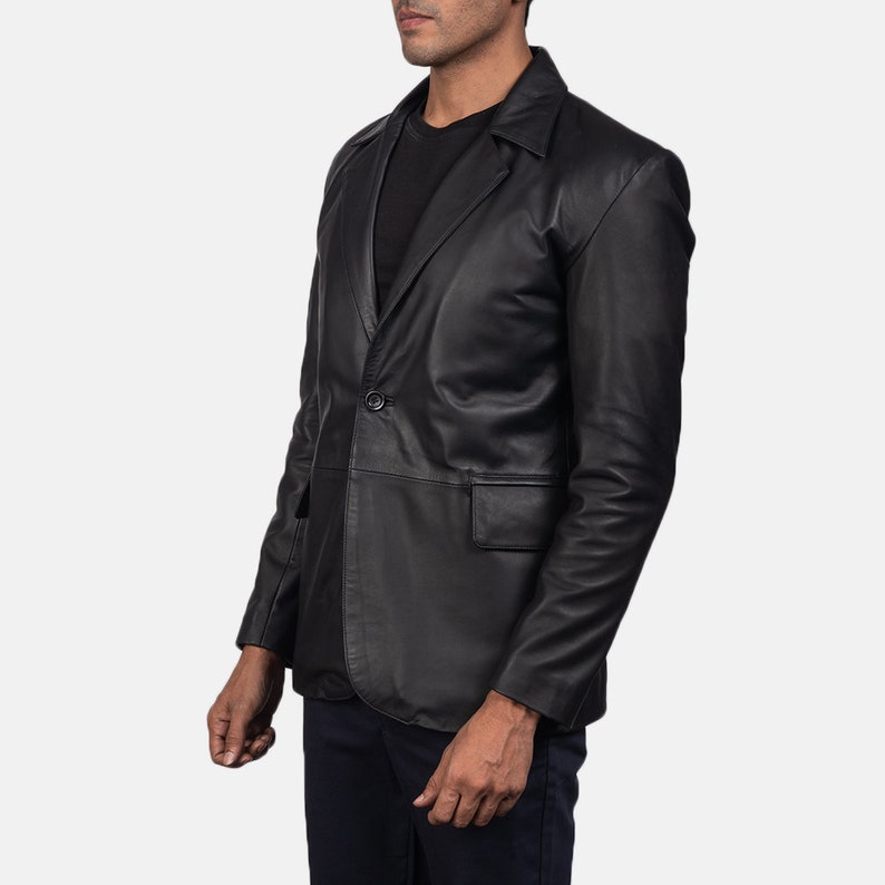 Top Quality Jackets for Winter Mens Black Leather Blazer Jacket Hand Made Black Leather Black With Notch Collar Mens leather Jacket