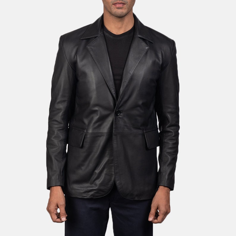 Top Quality Jackets for Winter Mens Black Leather Blazer Jacket Hand Made Black Leather Black With Notch Collar Mens leather Jacket