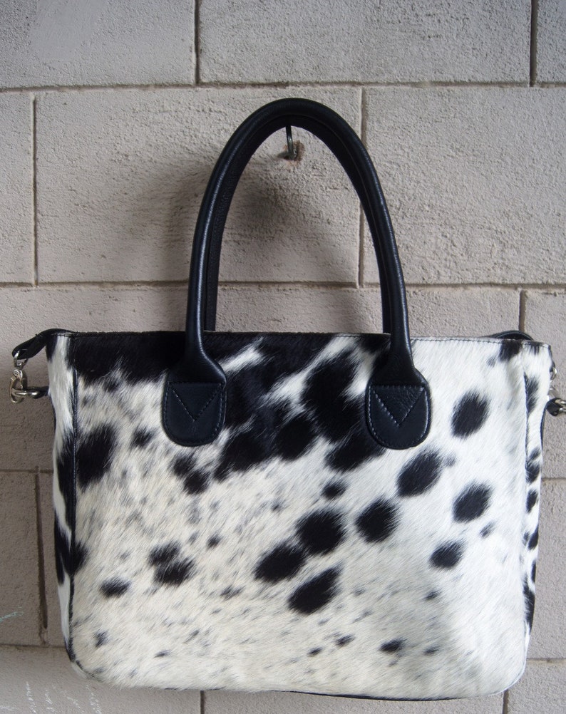 Real Cowhide Tote Hair on Black and White Cowhide Purse Bag Cow Hide Handbag Shoulder Bag Cow Skin Women bag Contrast Piping Tote Bags