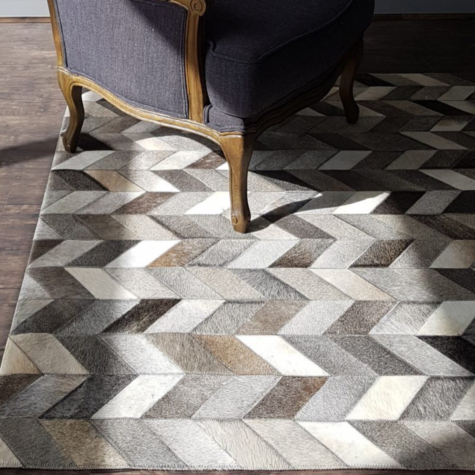 Grey Cowhide Rug Patchwork Gray Herringbone Chevron Cow Skin Etsy