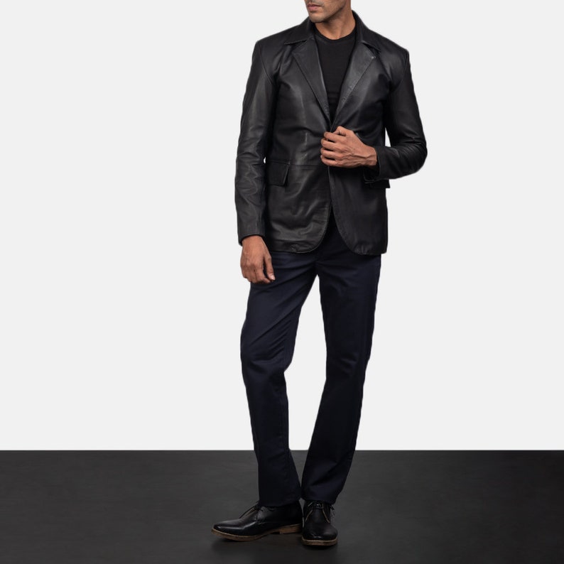 Top Quality Jackets for Winter Mens Black Leather Blazer Jacket Hand Made Black Leather Black With Notch Collar Mens leather Jacket